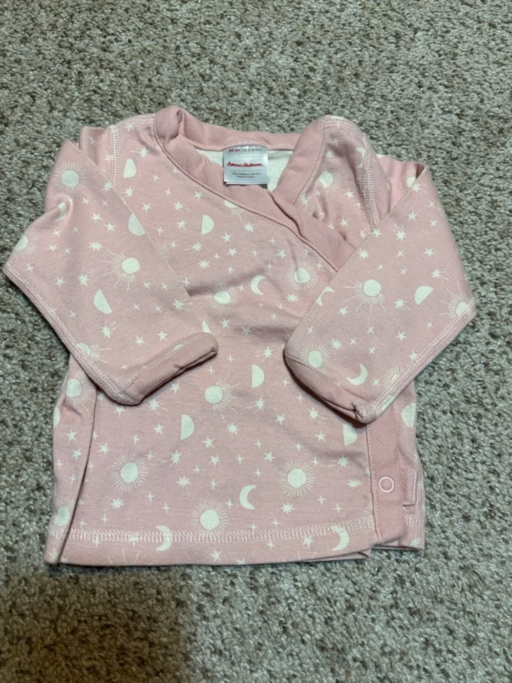 Hanna Andersson 100% Organic Cotton Baby Sleep Top Size 3-6 Light Pink Starry